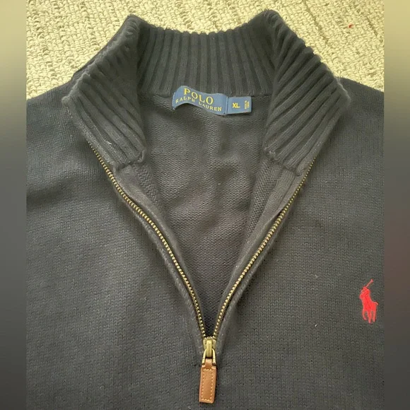 Polo by Ralph Lauren Men's dark navy quarter zip sweater size x-large - Picture 5 of 6